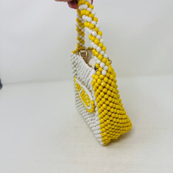 Bouffants & Broken Hearts Lemon Beaded Bag Yellow White Fruit Purse Retro Summer - Picture 3 of 13